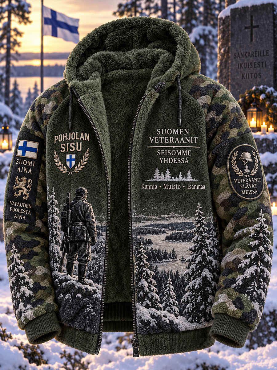 Miesten "Veteran Sisu" Graafinen tulostus pitkähihanka hupputaso
