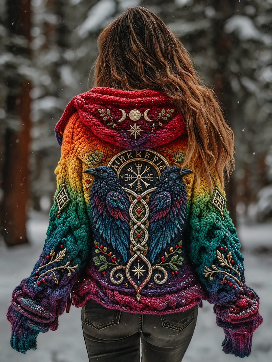 Naisten Viking puu elämän malli Gradient Multivärinen Cardigan Knit takki