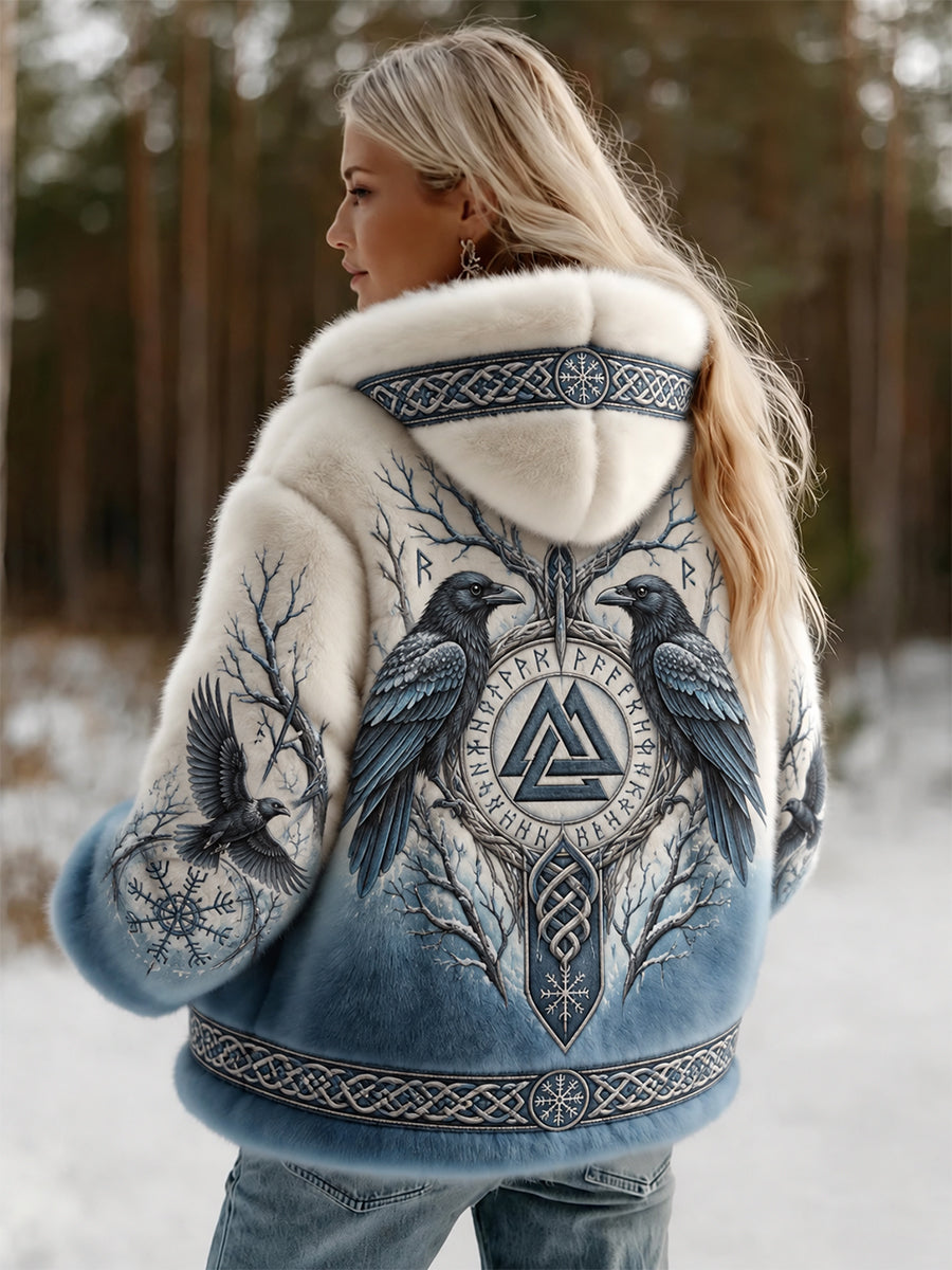 Naisten Vintage Viking Kelttinen solmu Crow Tulosta Gradient Flannel takki