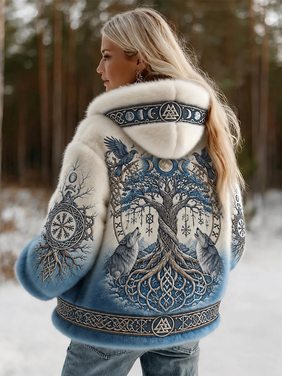 Naisten Vintage Viking kelttinen solmu susi tulostaa Gradient Flanelli takki