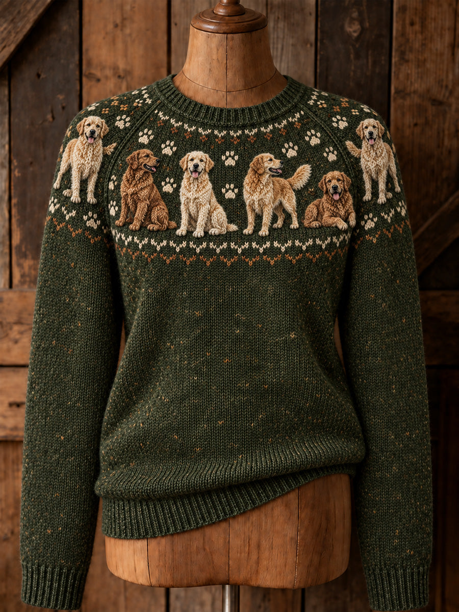 Naisten Vintage Golden Retrievers Yoke Isle Tulosta pitkähihainen puseri