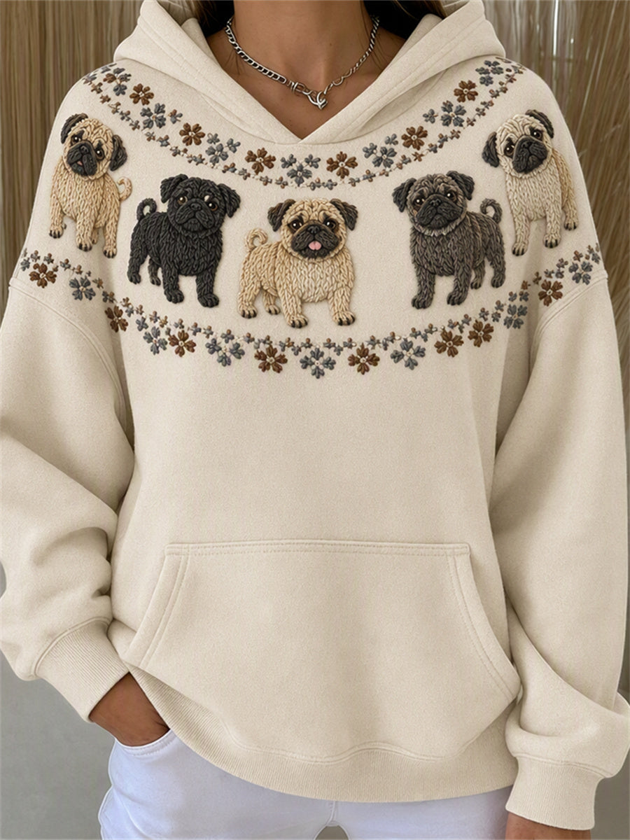 Naisten Pug Dogs Yoke Isle Print Cozy Huppari