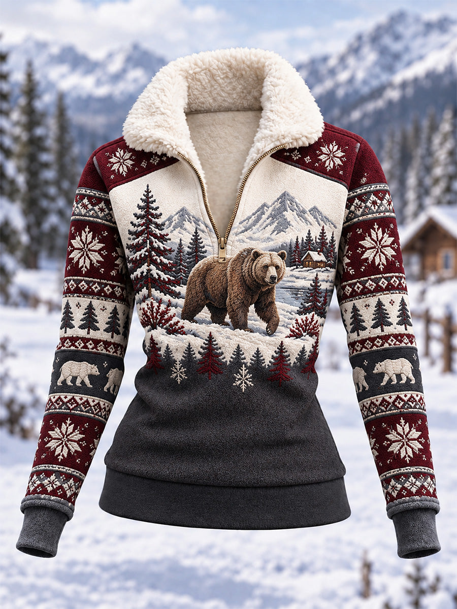 Naisten talvi karhu tulosta Casual Composite Fleece Hoodie.