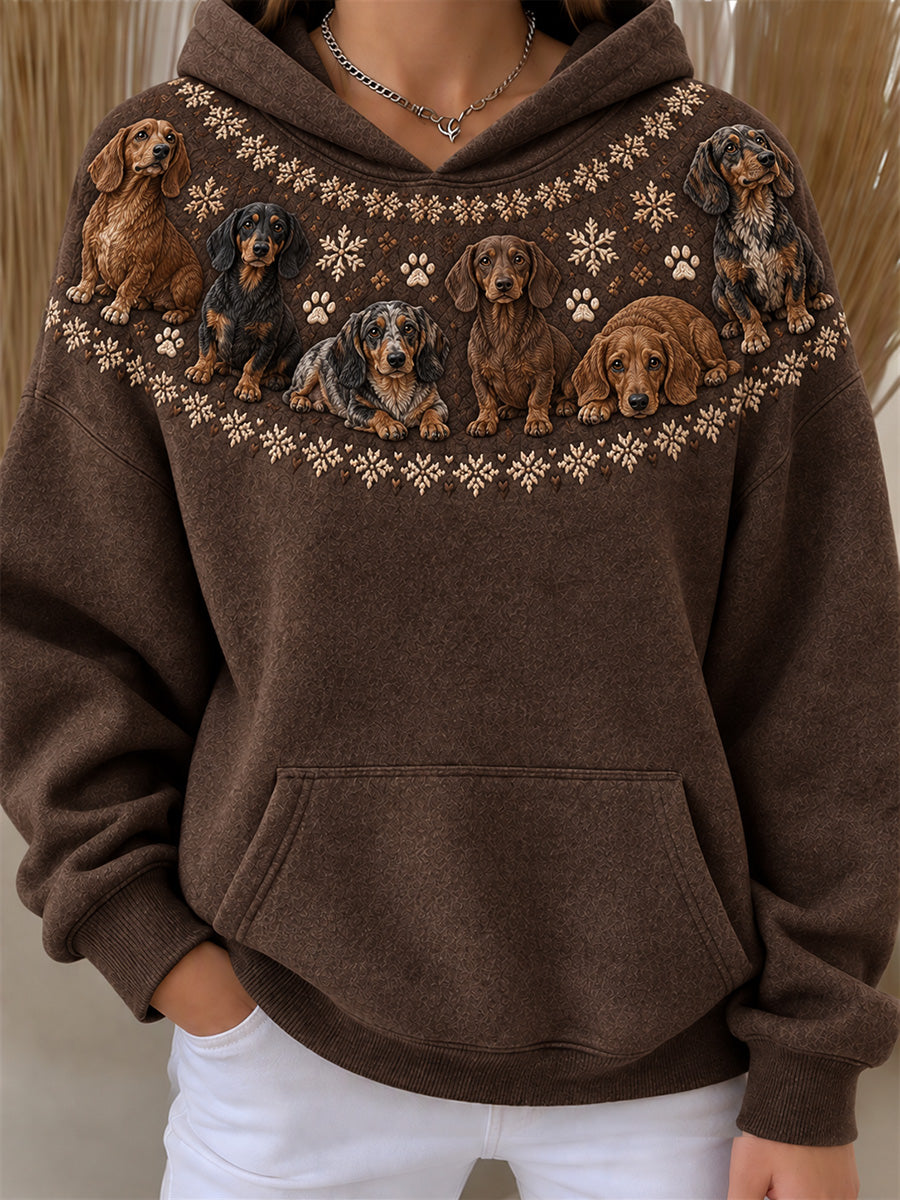 Naisten Vintage Dachkoira koirat Yoke Isle Print Cozy Huppari