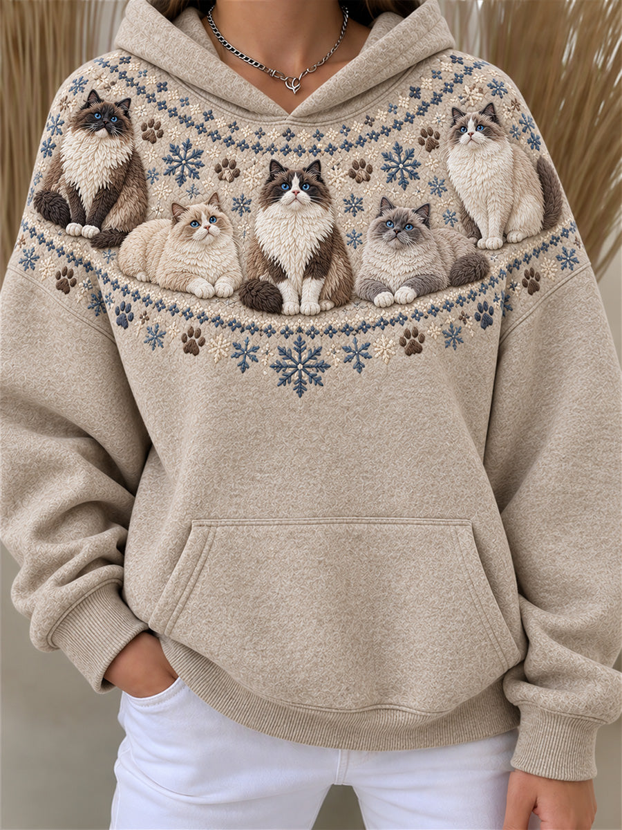 Naisten Vintage Ragdoll Kissat Yoke Isle Print Cozy Hoodie Print