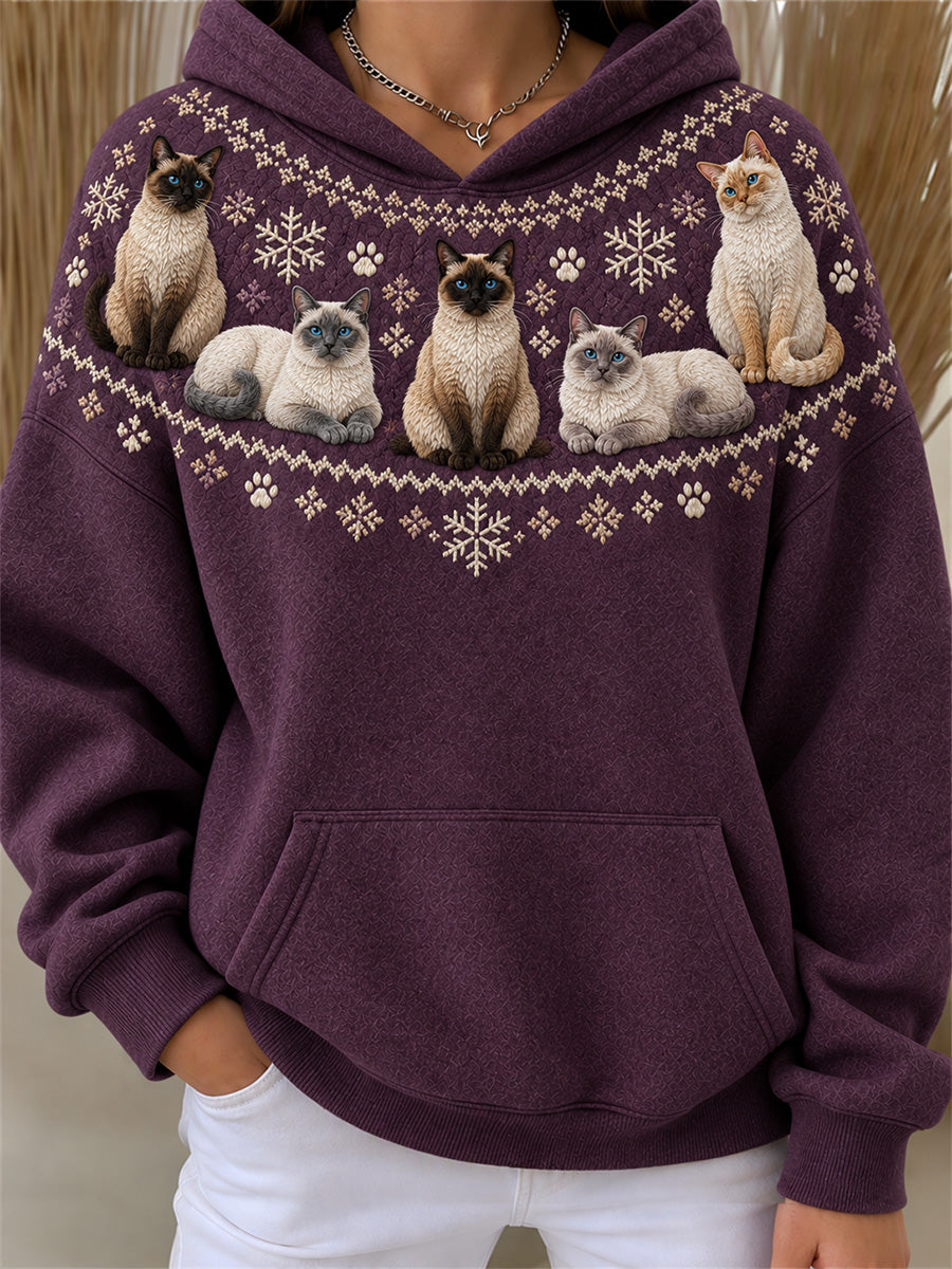 Naisten Vintage Siamisista kissat Yoke Isle Tulosta Cozy Huppari