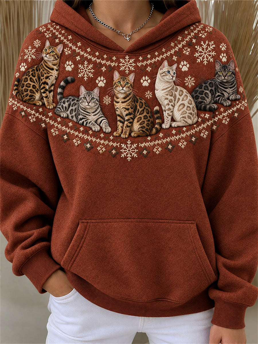 Naisten Vintage Benguese Kissat Yoke Isle Print Cozy Huppari