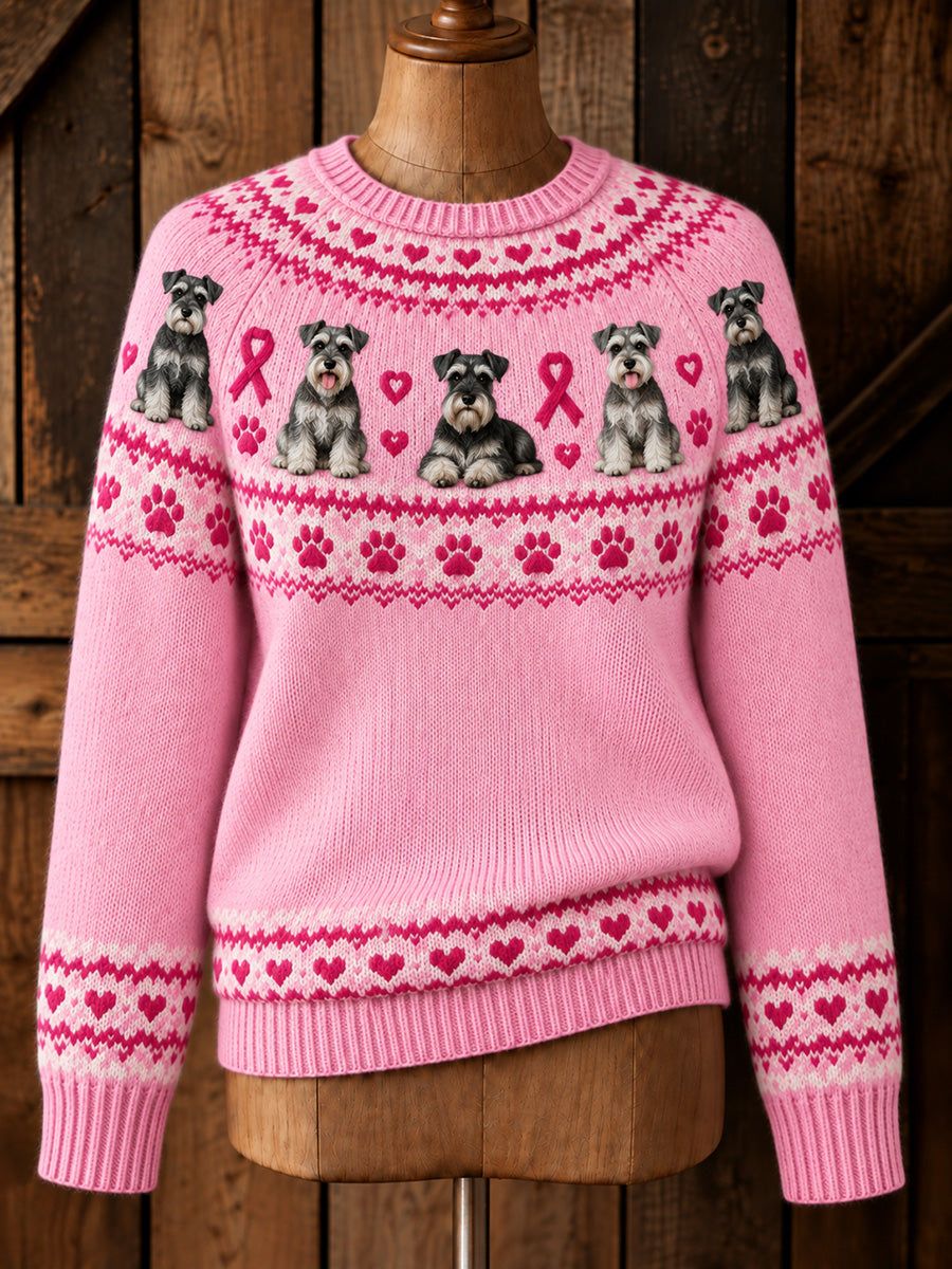Naisten Vintage vaaleanpunainen nauha Schnauzer Yoke Isle tulostaa pitkähihainen puseri