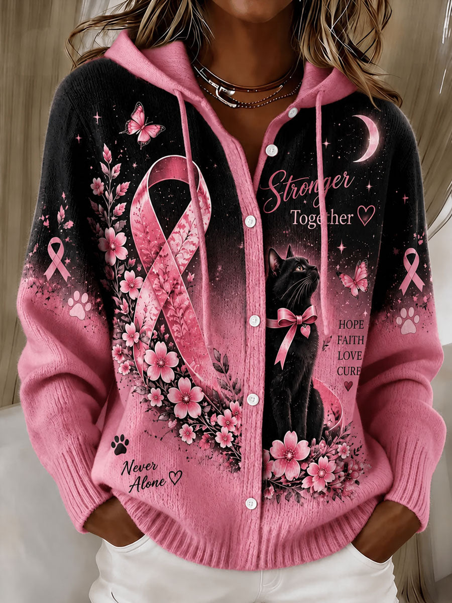 Naisten rintasyöpä Cat Print Casual Hoodie Cardigan