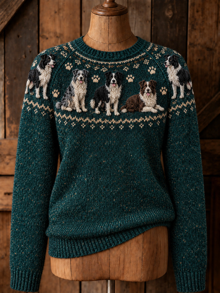 Naisten Vintage Border Collies Yoke Isle Tulosta pitkähihainen puseri