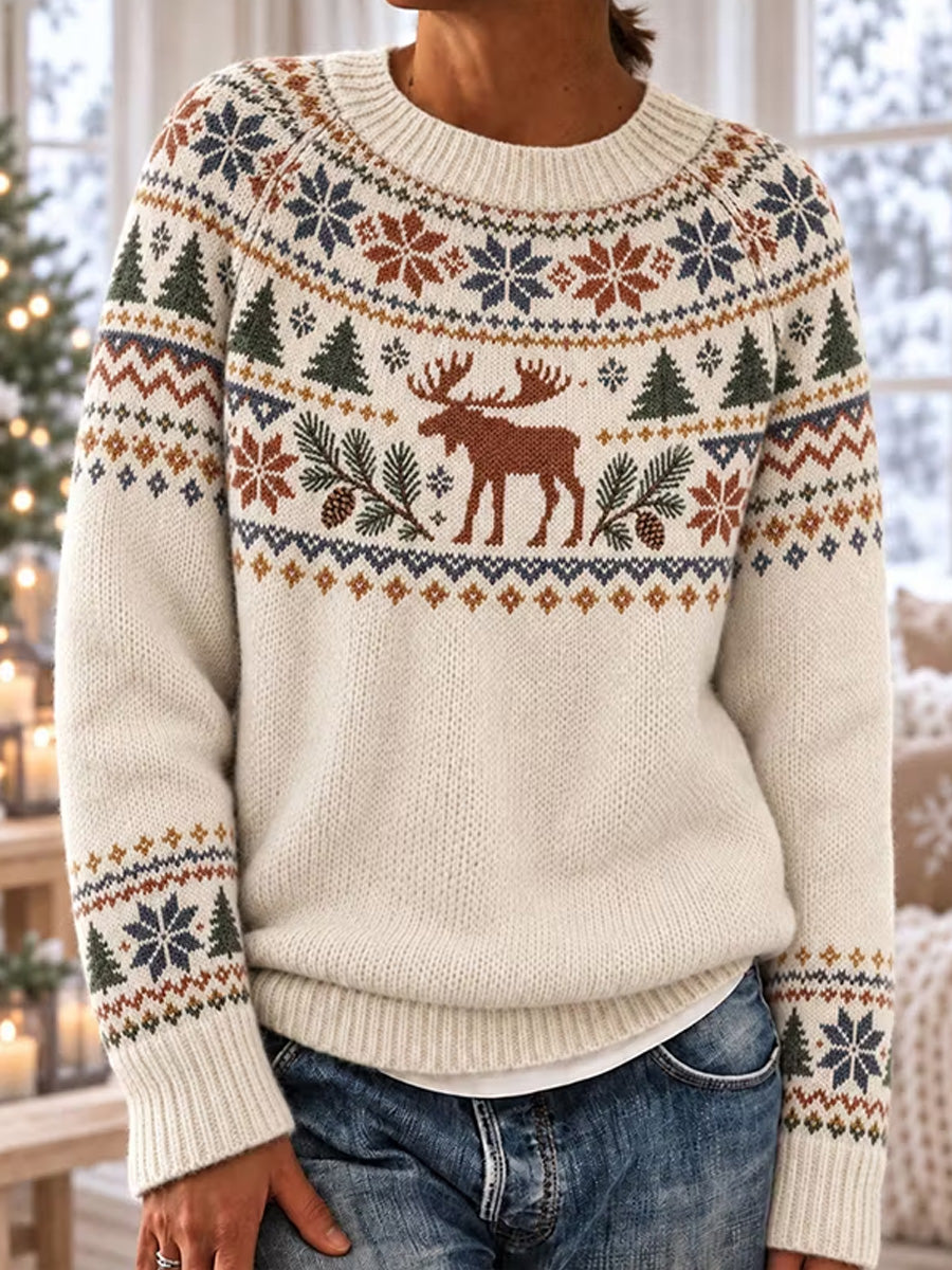 Retro Christmas Art Print Casual mukava miehistön kaula Sweater Carte
