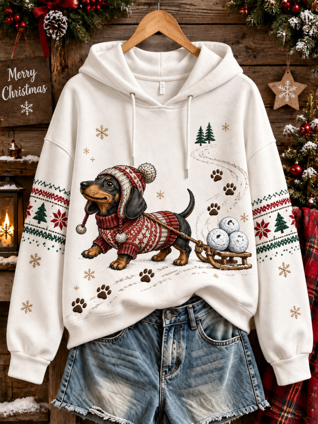 Naisten joulu koira kuvio Casual Hoodie kuvio