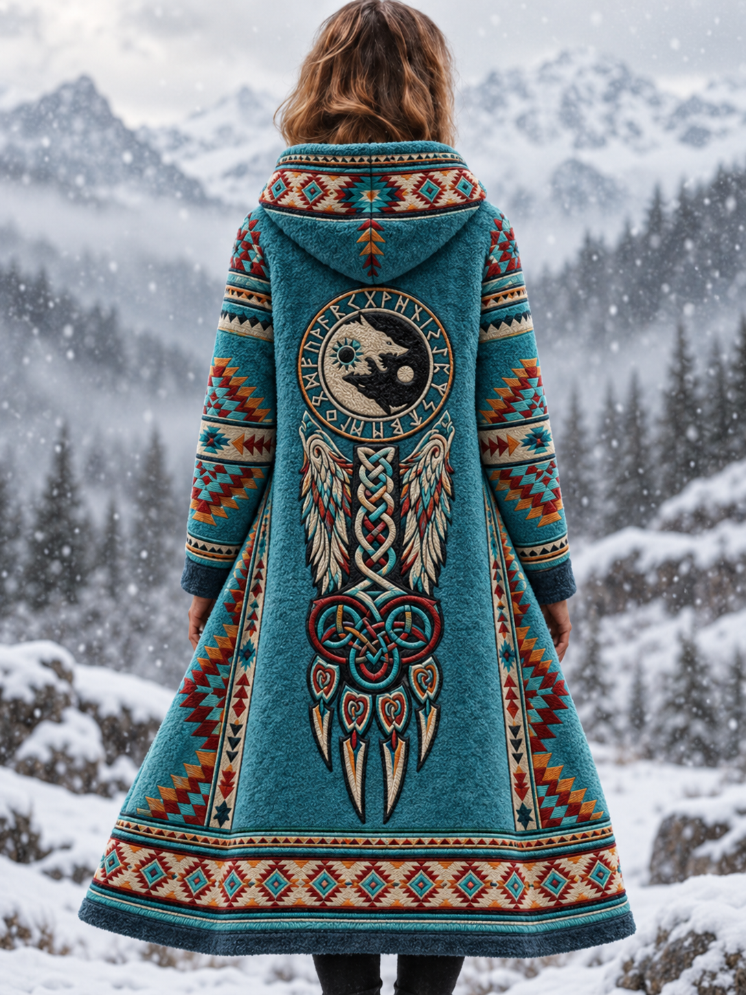 Naisten vintage viikinkieläin-azteekkityylinen flanellitakki