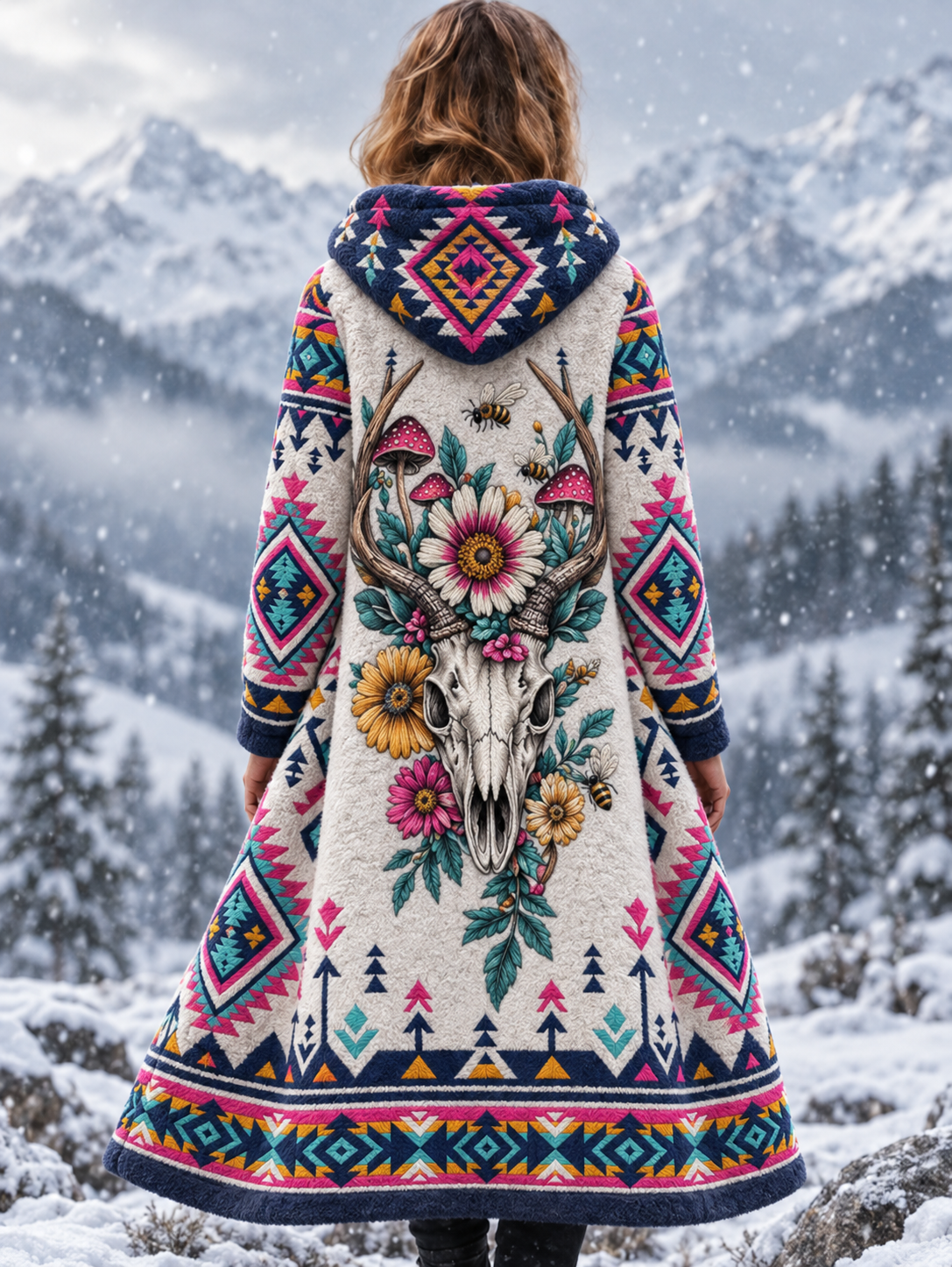 Naisten vintage viikinkieläin-azteekkityylinen flanellitakki