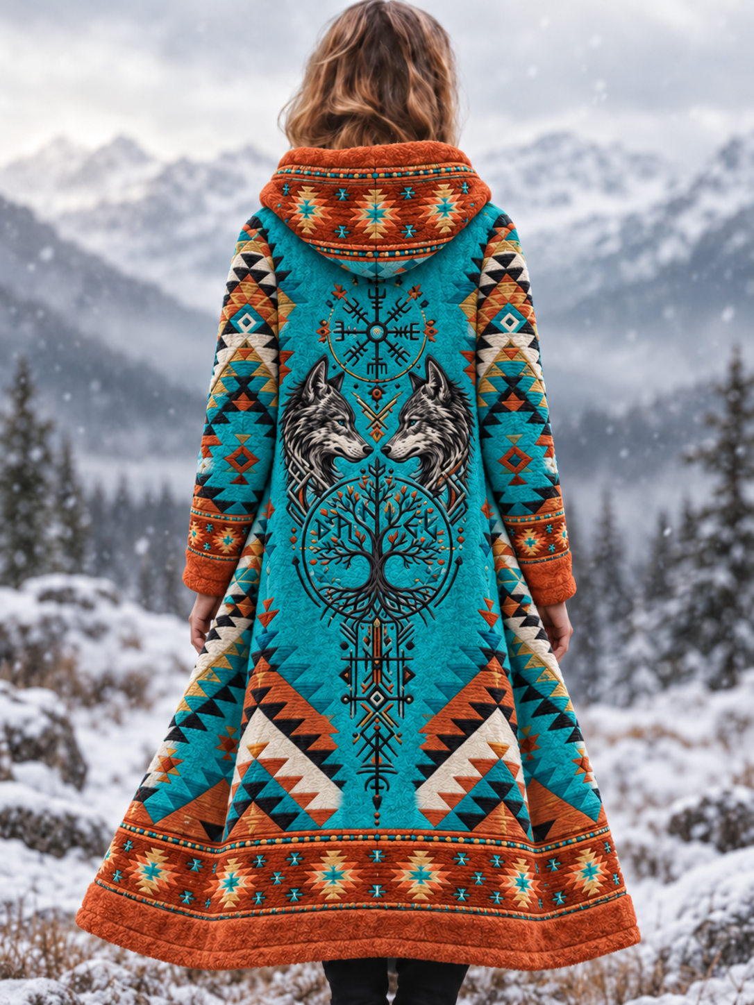 Naisten vintage viikinkieläin-azteekkityylinen flanellitakki