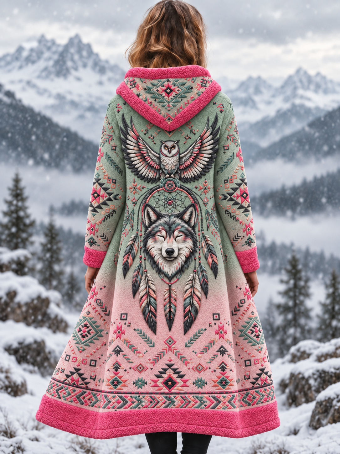 Naisten vintage viikinkieläin-azteekkityylinen flanellitakki