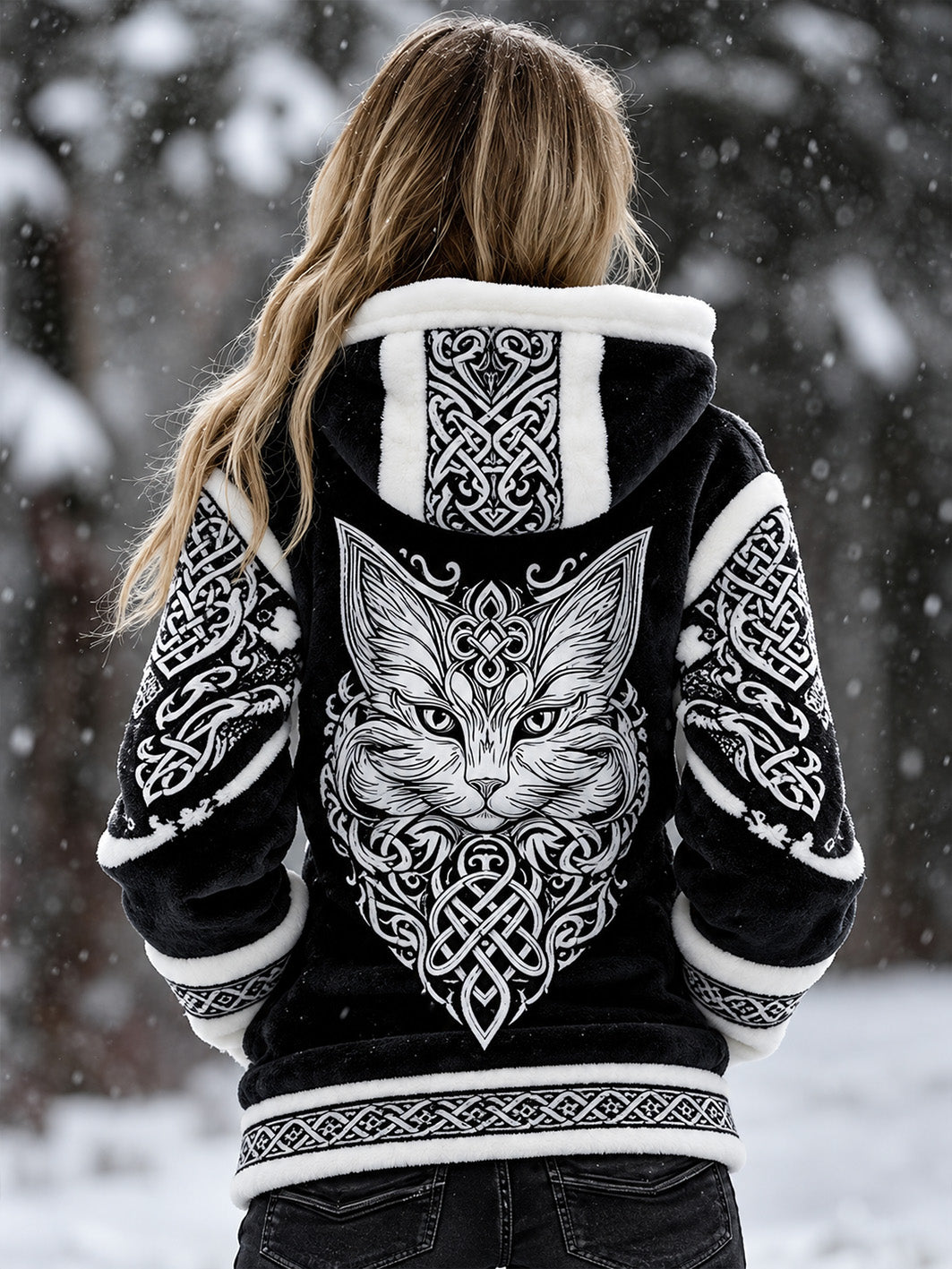 Naisten retro Viking-tyylinen kissa malli suunnittelu rento fleece takkit