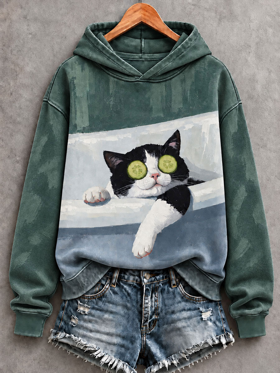 Naisten öljymaali tyyli Cat Art säännöllinen Sweatshirt