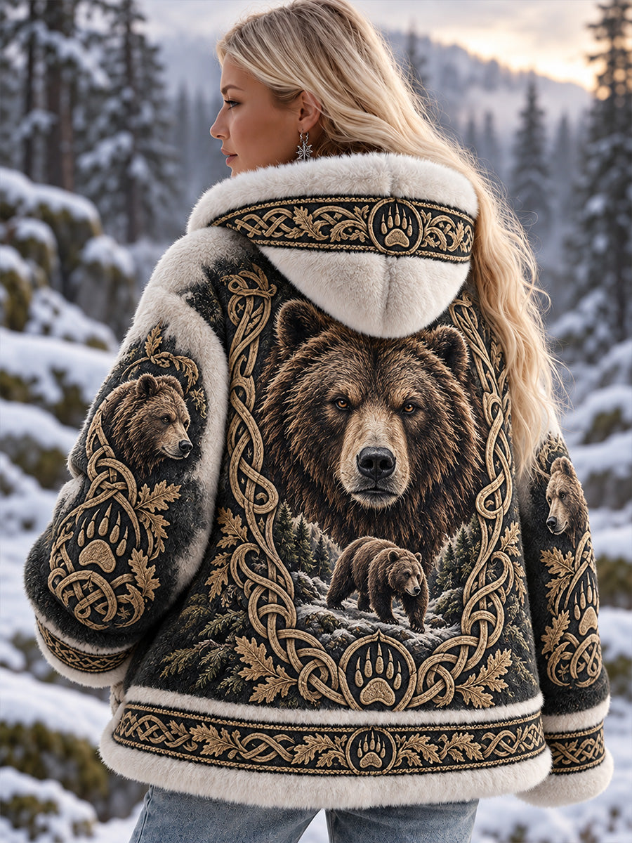 Naisten Vintage NordicVikingScandinavian tyyli Art-Print Casual Flannel Cozy takki