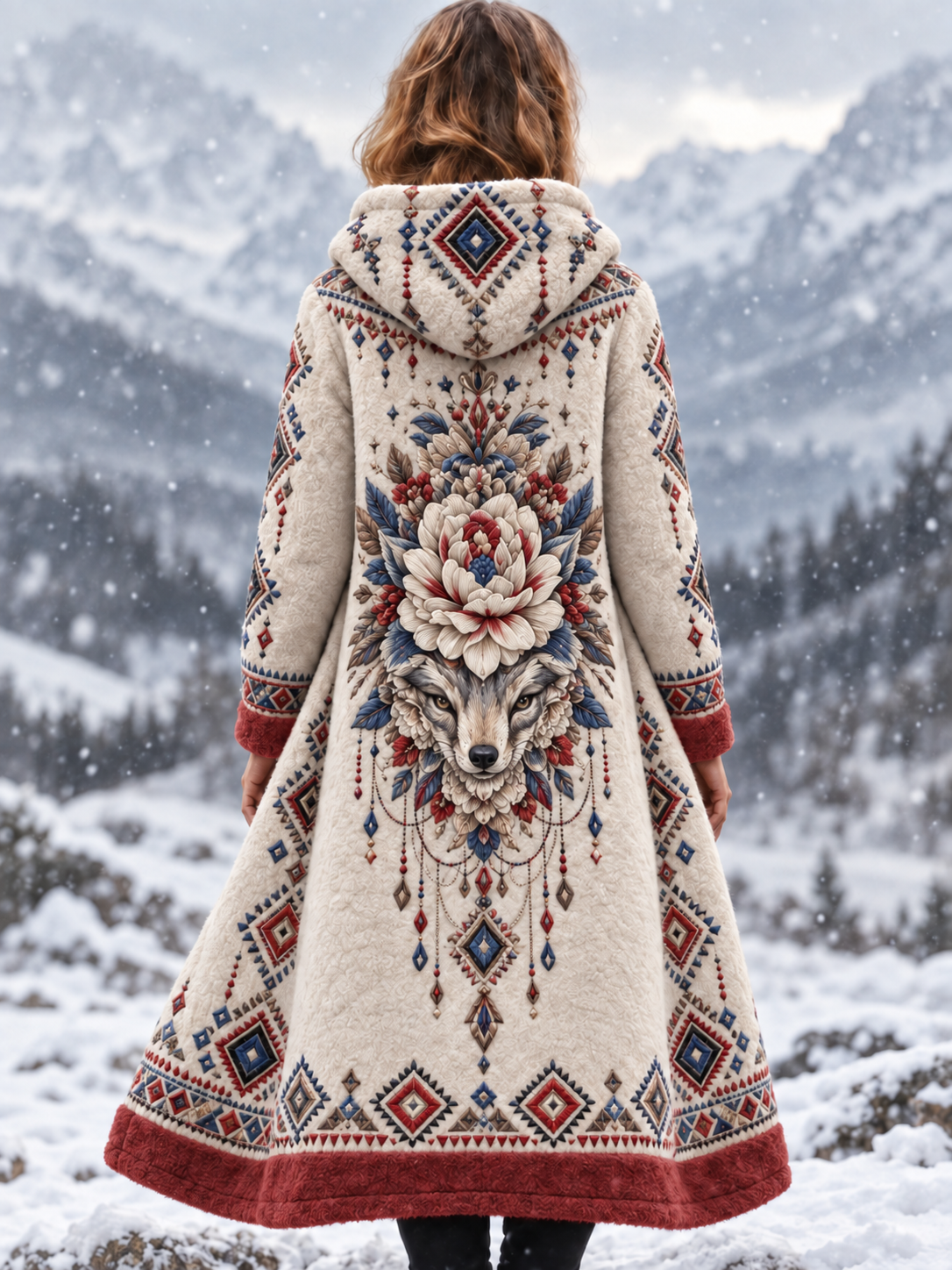 Naisten vintage viikinkieläin-azteekkityylinen flanellitakki