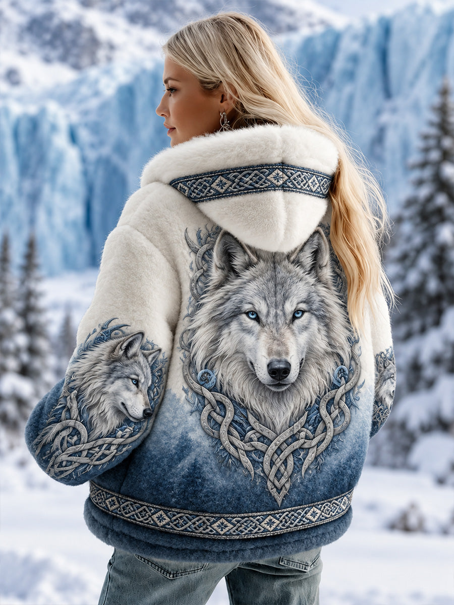 Naisten Vintage NordicViking / Skandinavian tyyli Art-Print Casual Flannel Cozy takki