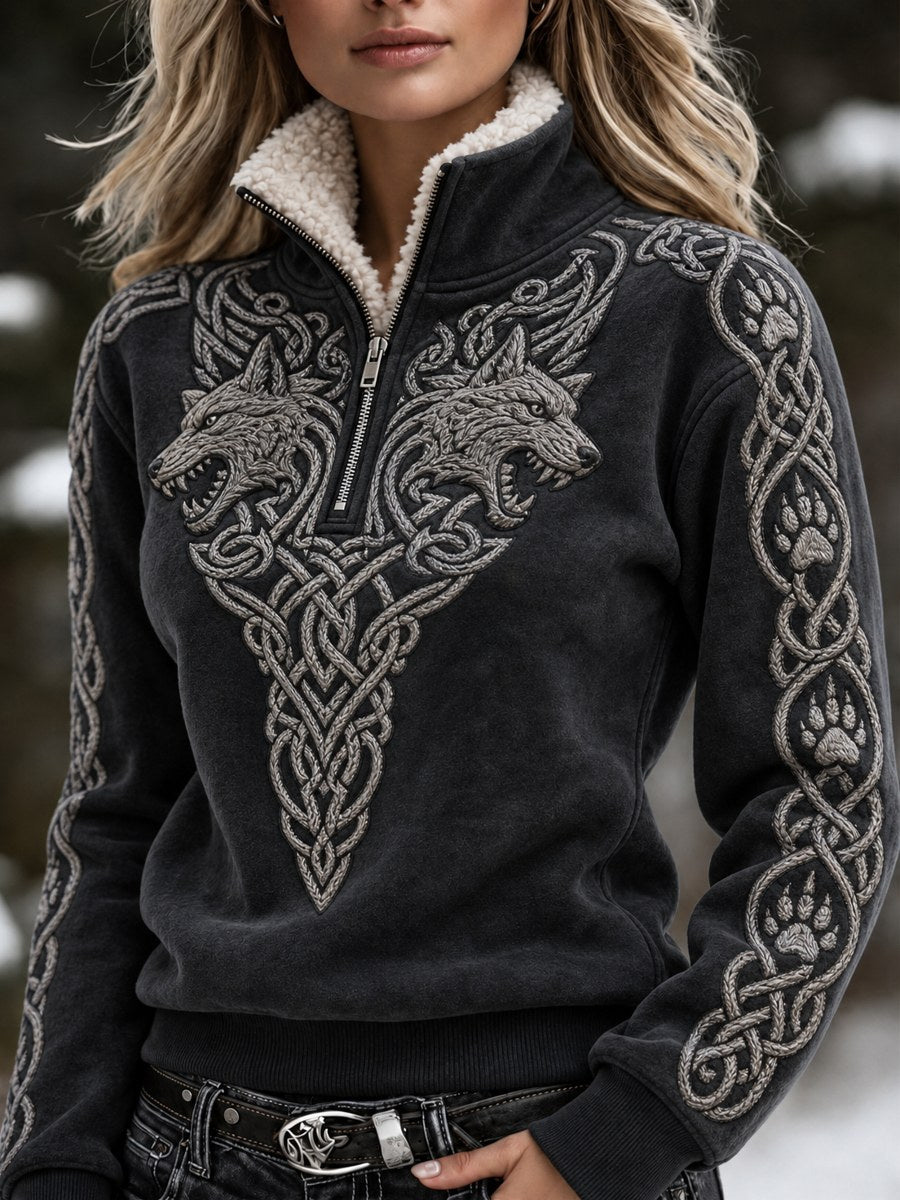 Naisten Vintage Viking sudet kelttinen solmu tulostaa karkiskaulus Zip ylös Pulloveri
