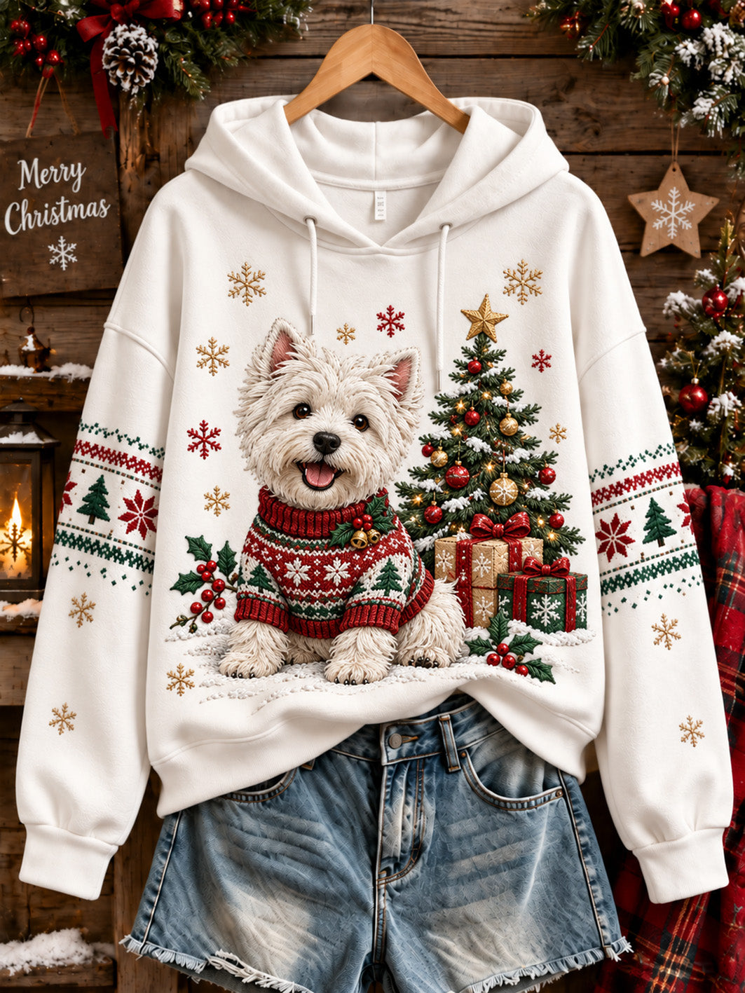 Naisten joulu Länsi Highland Pattern Casual Hoodie kuvio