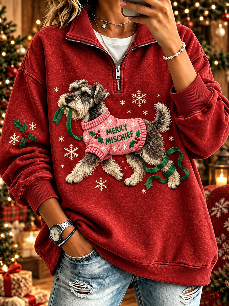 Naisten ihana joulu Schnauzer Tulosta viihtyisä Sweatshirt