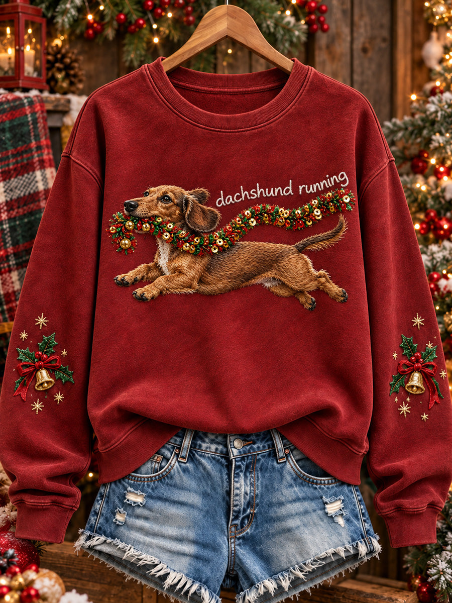 Naisten söpö koira juokseva joulu koira tulostaa Sweatshirt
