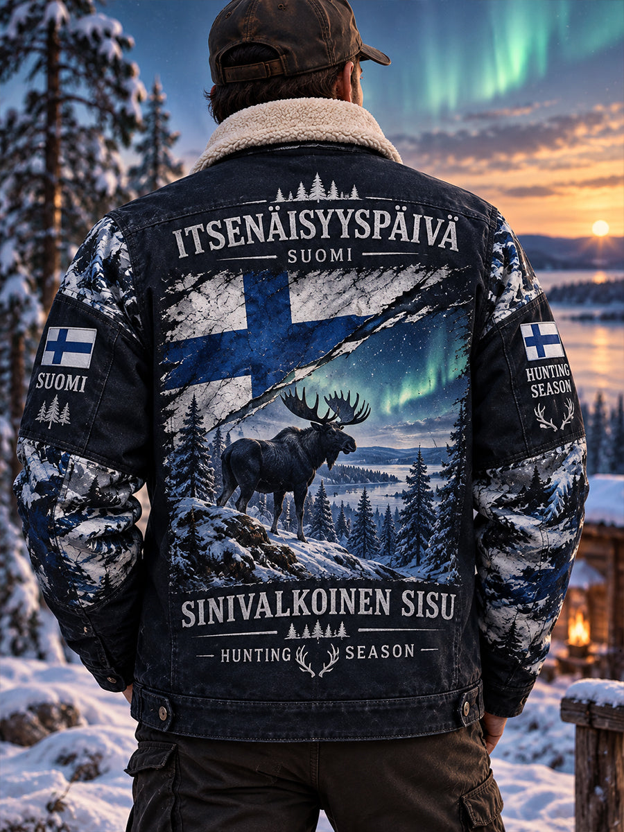 Miesten fleecevuorattu takki itsenäisyyspäivää juhlistavalla painatuksella
