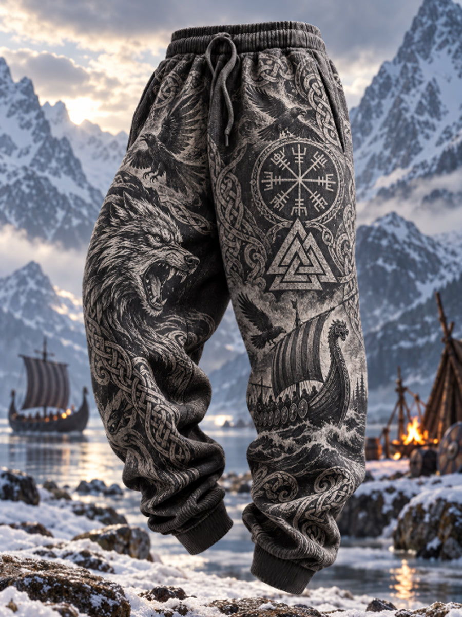 Miesten Retro Viking Valknut Vegvisir Wolf Head houssut