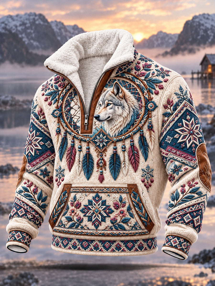 Miesten pohjoismainen metsän eläinpaino Fleece-Lined Half-Zip Sweatshirt