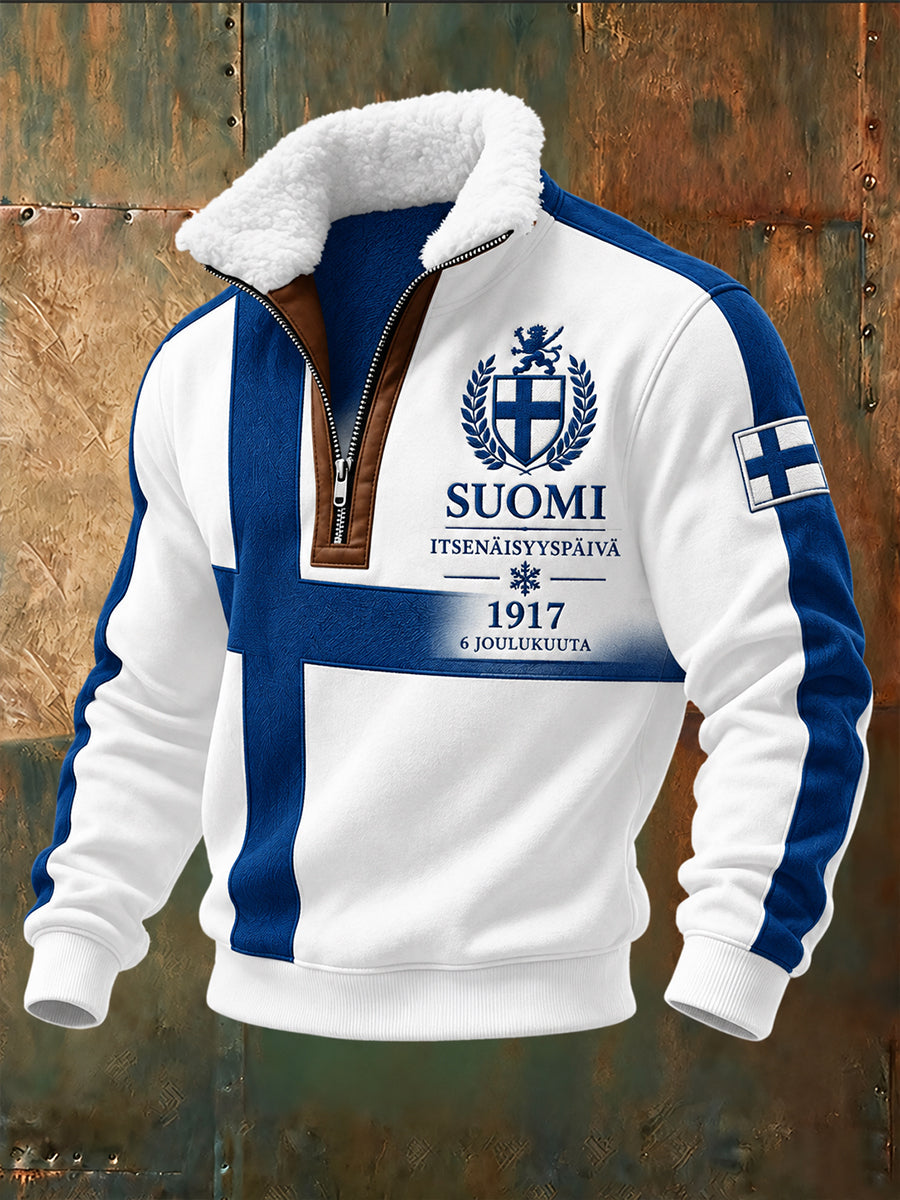 Miesten Fleece-Lined korkea-kaula Sweatshirt itsenäisyyspäivän erikoispäivä Printi