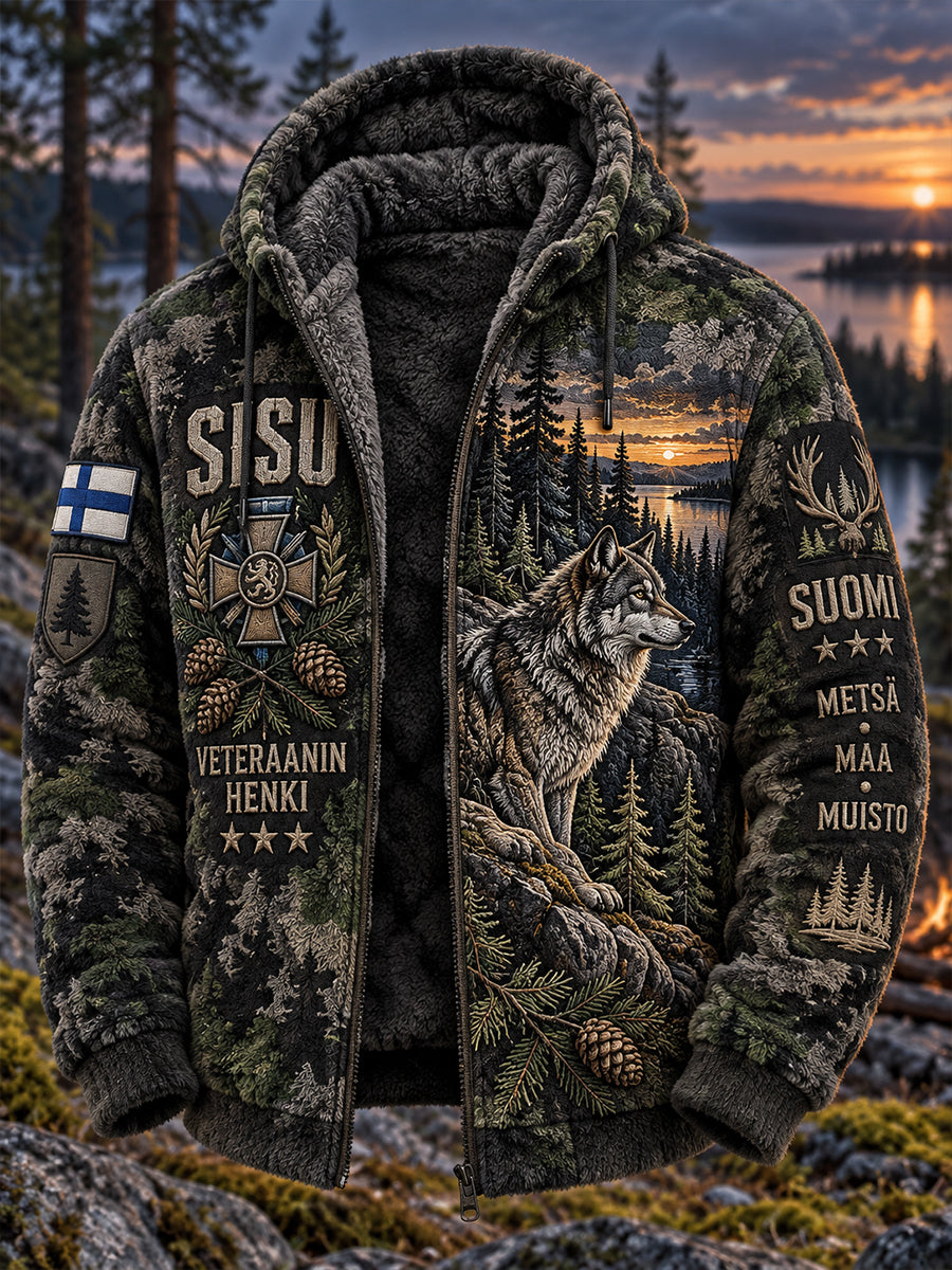 Miesten metsästysteemainen "Veteran Sisu" -flanellinen hupparitakki