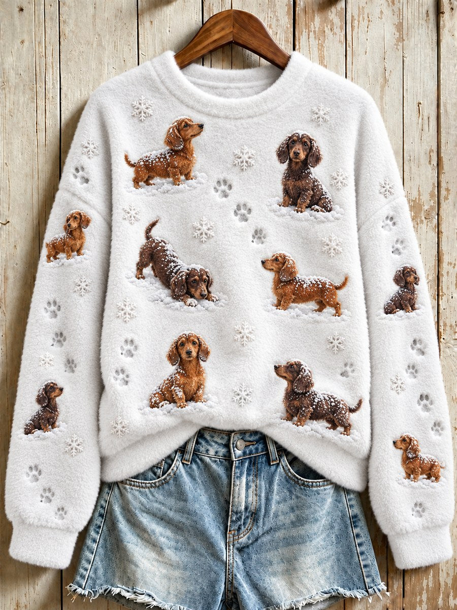 Naisten kalakoirat lumihiutalet Tulosta Flannel Sweatshirt