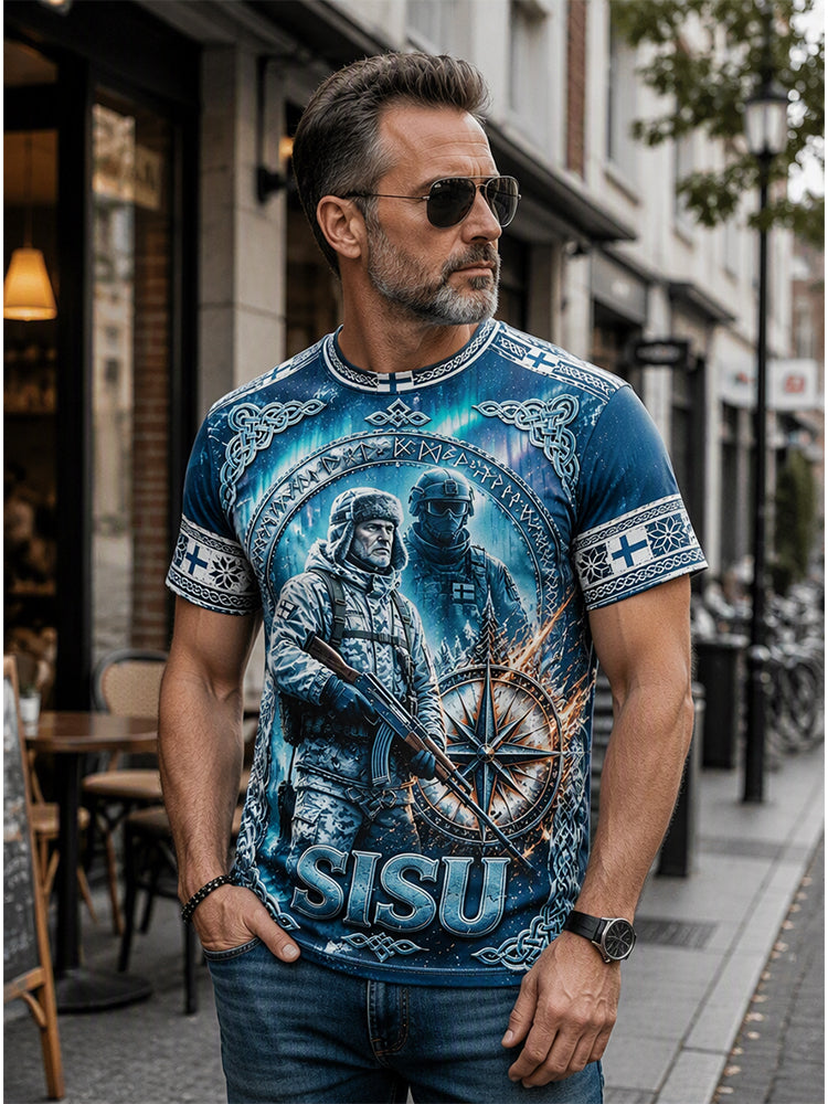 Miesten suomalainen Veteran 'Sisu' Tulosta Casual ShortSleeved T-paita