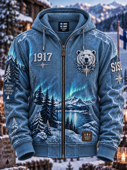 Miesten Retro Suomen itsenäisyyspäivä vetoketjuhuppari huuhu
