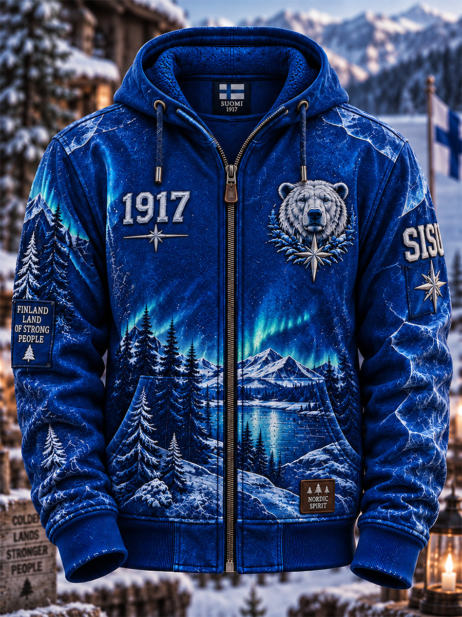 Miesten Retro Suomen itsenäisyyspäivä vetoketjuhuppari huuhu