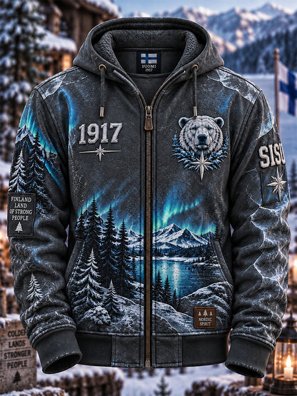 Miesten Retro Suomen itsenäisyyspäivä vetoketjuhuppari huuhu