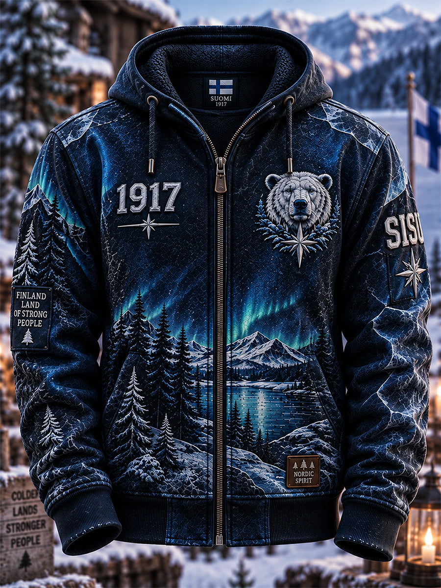 Miesten Retro Suomen itsenäisyyspäivä vetoketjuhuppari huuhu