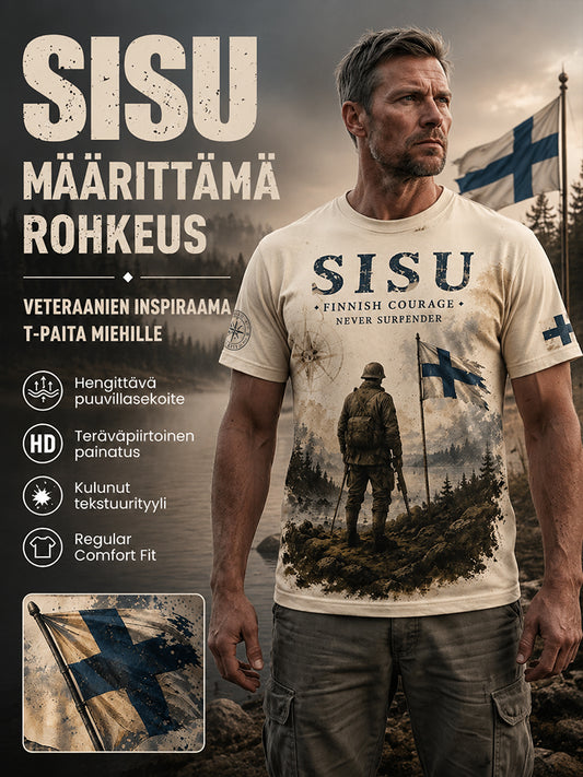 Miesten Sisu-isänmaallinen muistopaita taiteellisella painatuksella - Suomalainen veteraani