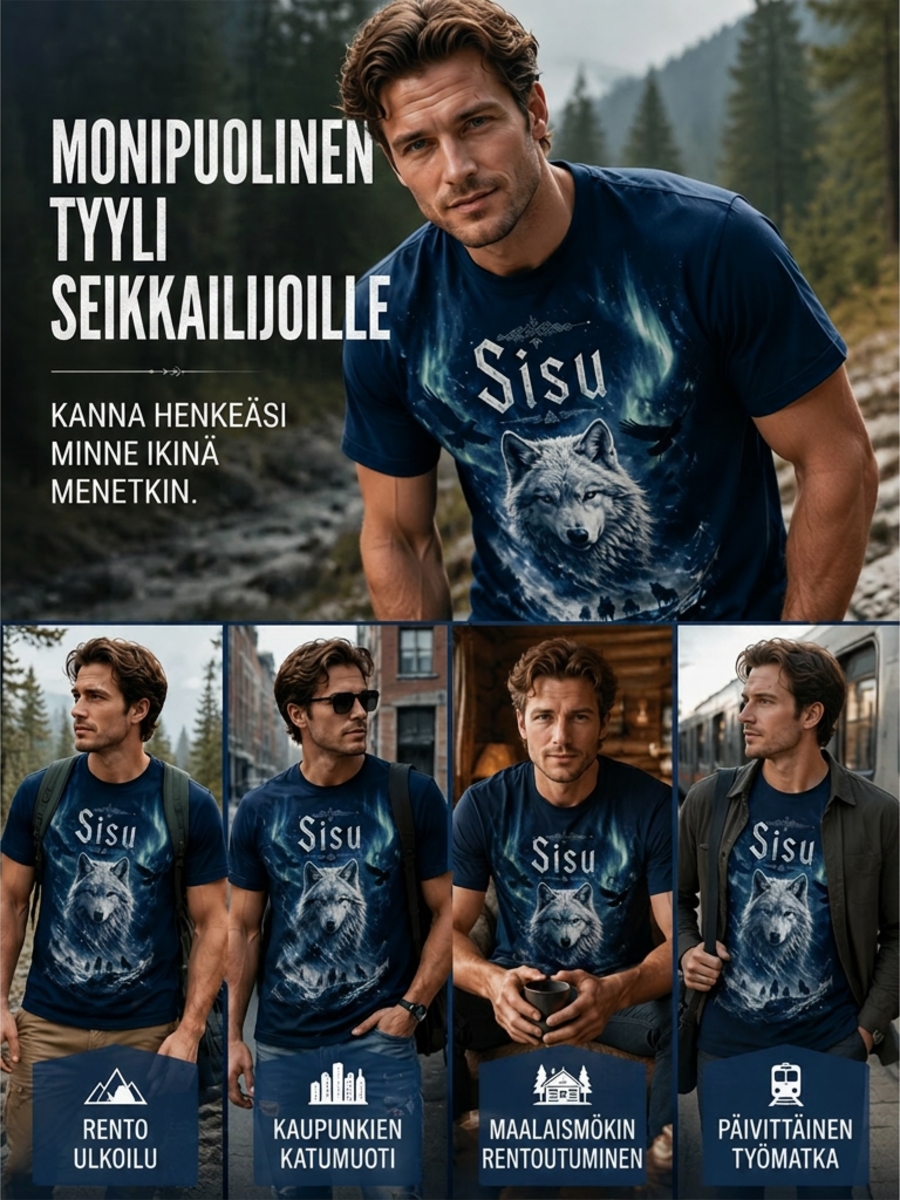 Miesten suomalainen veteraani Sisu Element -taidetulostus T-paita