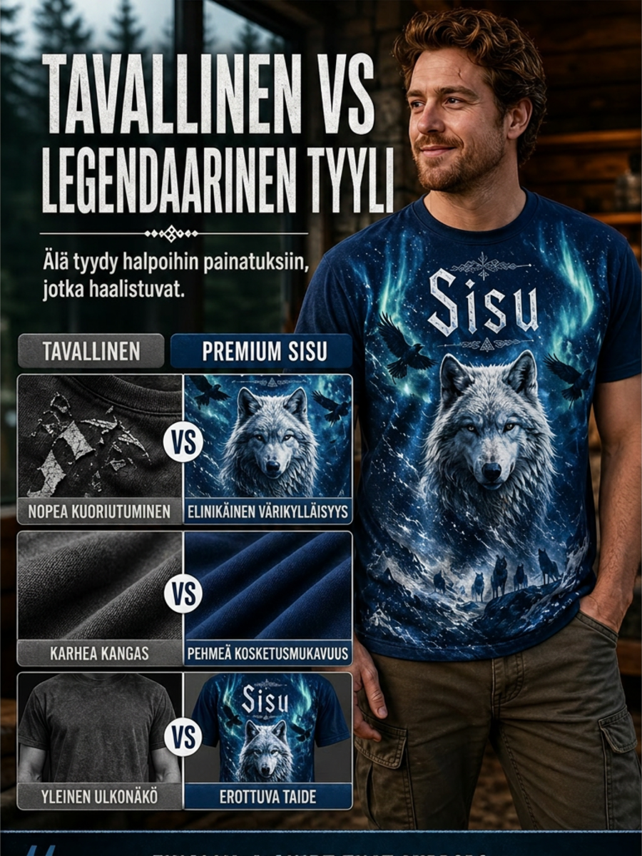 Miesten suomalainen veteraani Sisu Element -taidetulostus T-paita