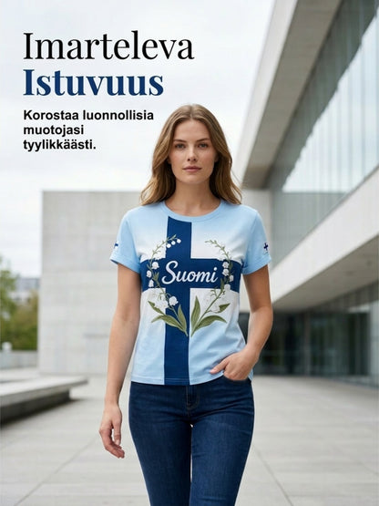 Naisten juhannusfestivaali -painokuvio, rento lyhythihainen t-paita