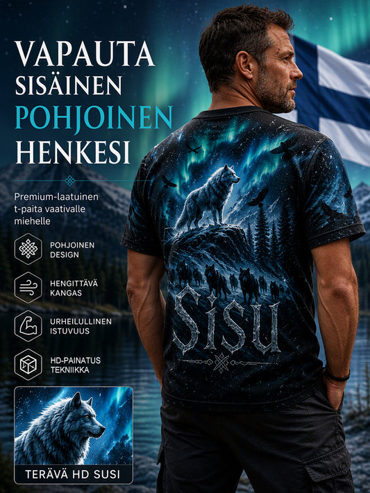 Miesten suomalainen veteraani Sisu Element -taidetulostus T-paita