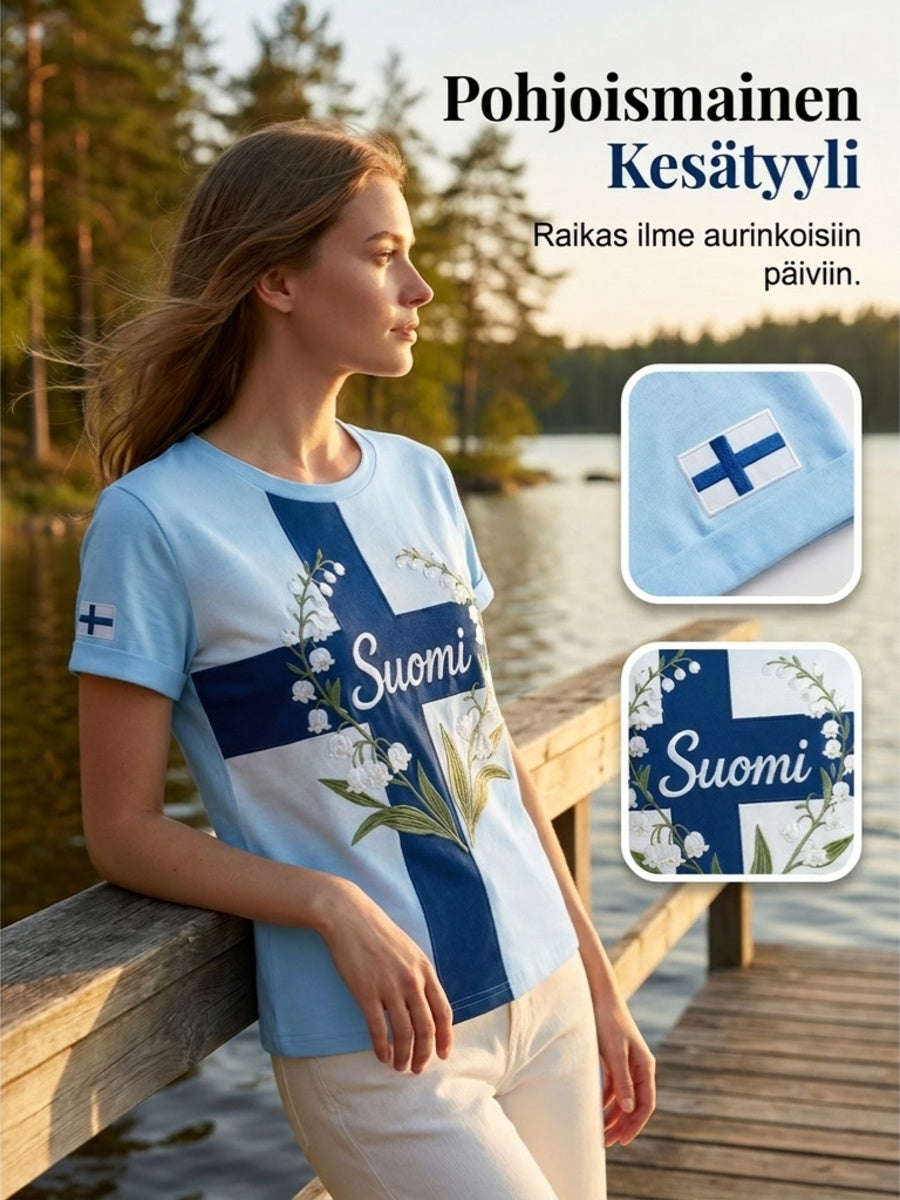 Naisten juhannusfestivaali -painokuvio, rento lyhythihainen t-paita