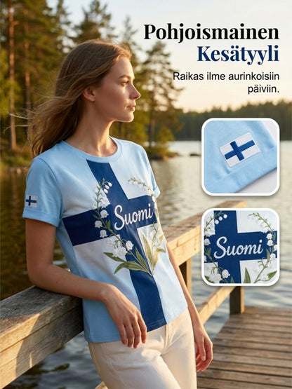 Naisten juhannusfestivaali -painokuvio, rento lyhythihainen t-paita