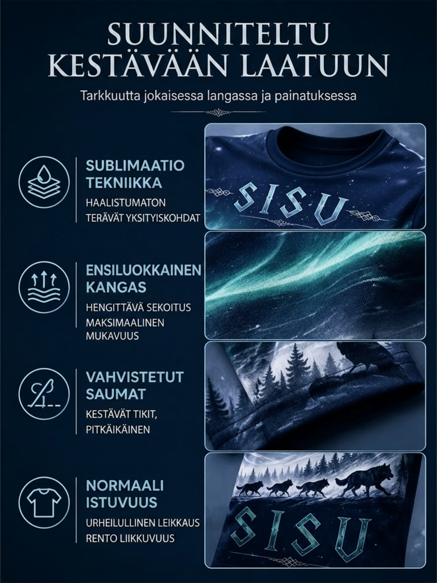Miesten suomalainen veteraanien Sisu-elementti taidepainatuksella varustettu lyhythihainen t-paita