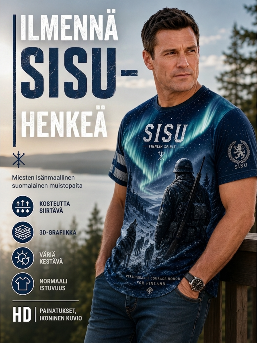 Miesten Sisu-isänmaallinen muistopaita taiteellisella painatuksella - Suomalainen veteraani