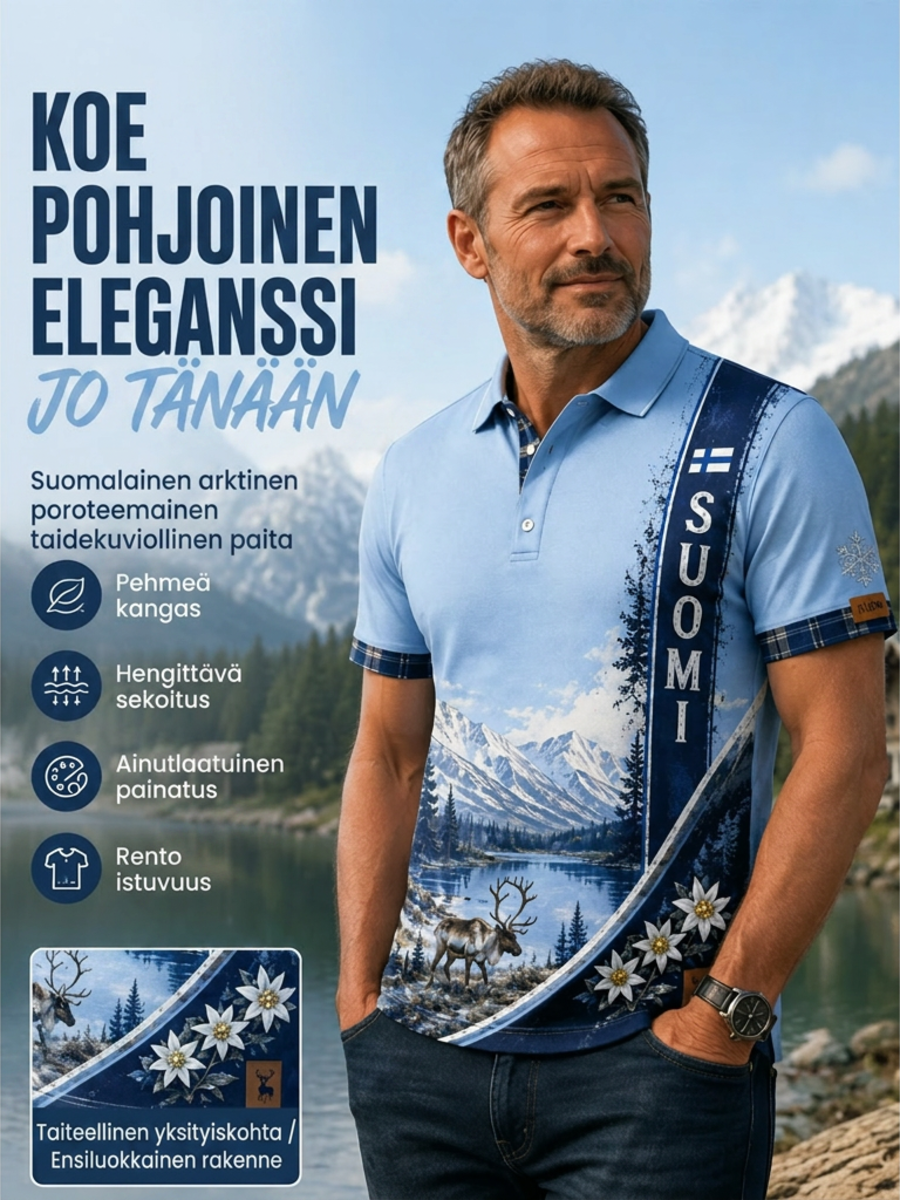 Miesten suomalainen arktinen poro Element Art Print Polo Print